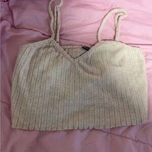 SHEIN Cream Ribbed Sleeveless Crop Camisole